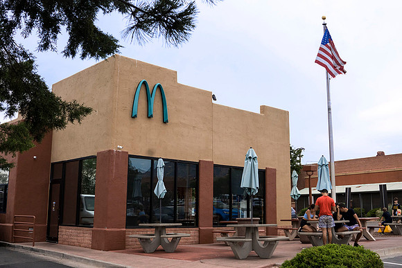 McDonald's with teal, not golden, arches